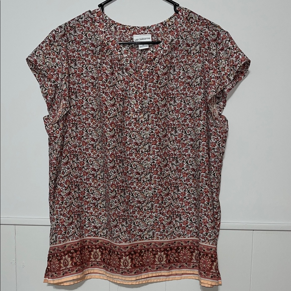Liz Claiborne Women's floral Blouse - Red and Cream size XL